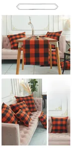 Classic orange and black buffalo plaid table runner and matching pillow set home decor