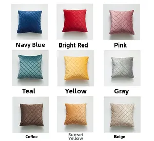 Grid view showing nine colors of quilted velvet cushion covers with rhombus patterns