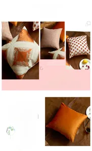 Detailed view of orange polka dot and jacquard pillow covers with invisible zippers