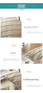 Macro detail of beige velvet cushion cover with 3D diamond quilting and hidden zipper