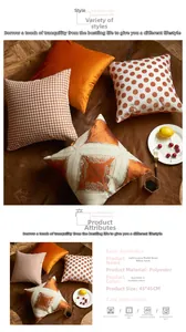Close-up of 45x45cm polyester pillow cover with orange dots and geometric patterns