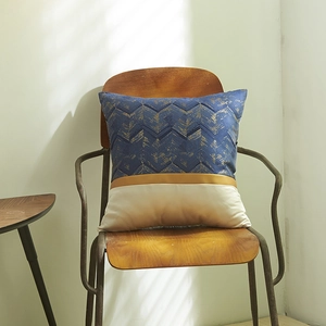 Nordic decorative pillow cover with gold zigzag pattern and faux leather patchwork