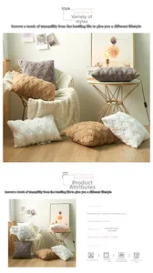 Detailed view of geometric plush pillow covers in ivory, camel, and grey tones