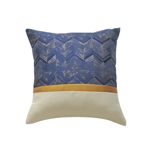 Nordic minimalist navy blue and beige throw pillow cover with golden geometric patterns