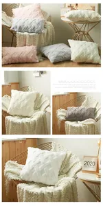 Detail of plush geometric pillow covers showing soft texture and woven patterns