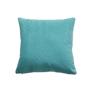 Minimalist square embossed turquoise sofa cushion cover with hidden zipper detail