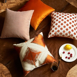 Luxury Orange Houndstooth Polka Dot Diamond Decorative Pillowcase Velvet Chenille Square Cushion Cover Home Decor