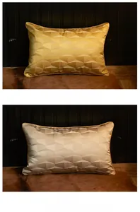 Detail of luxury geometric 3D triangle jacquard velvet cushion covers with gold piping