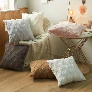 Nordic 3D geometric plush pillow covers in multiple colors for home sofa decor