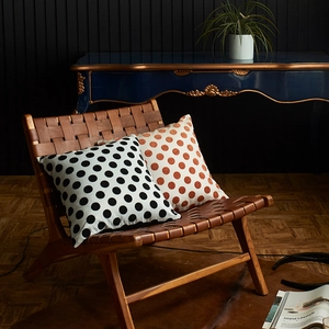 Housse de Coussin Moderne en Polyester Chenille à Pois Noir Orange Carrée Rectangulaire Taie d'Oreiller Décorative pour Canapé Déco Maison