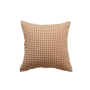 Classic orange houndstooth square cushion cover with textured weave for sofa decor