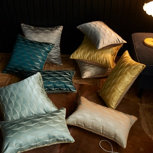 Luxury European style jacquard throw pillow cover with geometric triangle pattern and gold piping