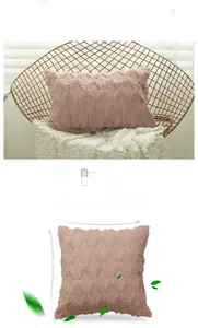 Close-up of pink plush pillow cover featuring geometric diamond texture on a stylish gold chair