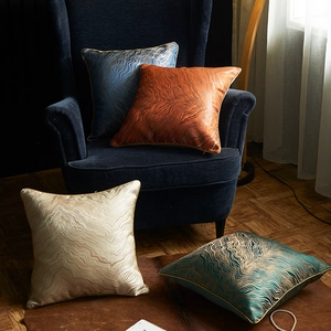 Modern Luxury Jacquard Pillowcase Wavy Pattern Satin Cushion Cover With Gold Piping For Sofa Living Room Home Decor