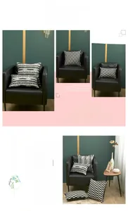 Detail view of the jacquard boucle fabric and hidden zipper on the black white pillow
