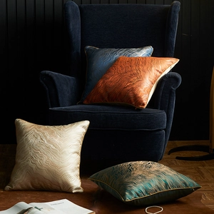 Luxury modern throw pillow covers with wave texture in champagne, navy, and orange colors