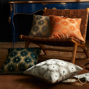 Luxurious jacquard throw pillow covers with golden floral prints in four diverse colors