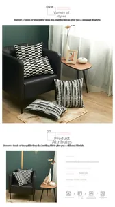 Detail view of black and white jacquard pillow covers in 30x50cm and 45x45cm sizes