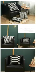 Detailed texture of jacquard woven pillowcase with black and white geometric pattern
