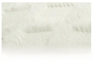 Detail of white geometric diamond pattern plush fabric with soft textured faux fur surface