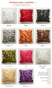 Detail showcasing 11 color variations of 3D leaf pattern decorative satin pillow covers