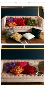 Detailed view of luxury satin pillow covers with 3D leaf petal design in various colors
