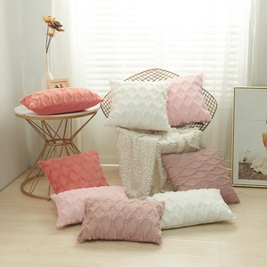 Nordic plush pillow covers with 3D geometric diamond texture in various pastel colors
