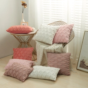 Nordic geometric diamond plush pillow covers in multiple warm colors for home decor