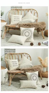 Close-up of bohemian cotton pillow covers with geometric patterns and mandala prints
