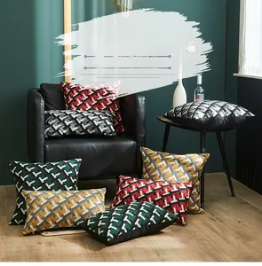 Close-up of geometric pattern sofa cushion covers with premium soft fabric texture