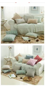 Detail of chenille throw pillow covers with Greek key patterns in various modern colors