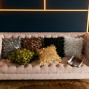 Modern square throw pillow covers with decorative 3D leaf patterns in various metallic colors