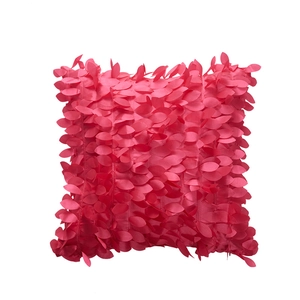 Deep pink square pillow cover with 3D leaf texture on a clean white background