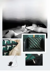 Detail view of woven geometric cushion cover featuring concealed zipper and decorative button