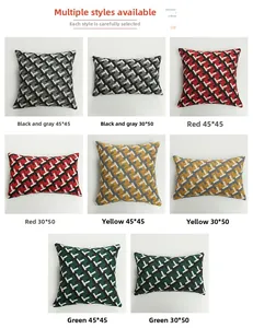 Detailed grid showing 45x45 and 30x50 geometric jacquard pillow covers in four colors