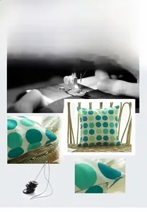 Détail de la fermeture éclair invisible et tissu tissé avec motif à pois verts