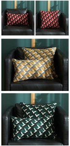Detailed view of woven geometric patterns and rich textures on these high-quality cushion covers