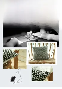 Close-up of black and white herringbone knit throw pillow case showing fabric texture