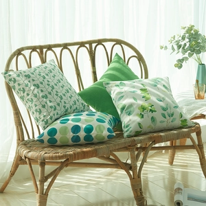 Housse de Coussin Décorative Imperméable Imprimé de Feuilles Botaniques Vertes et Pois Carré Polyester pour Canapé Maison