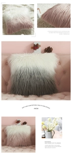 Detail of plush gradient faux fur pillowcase with back zipper for home decor