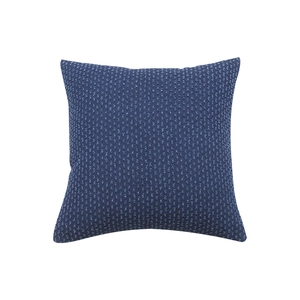 Dark blue square textured denim pillow cover with knit weaving on white background
