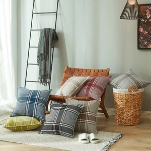 Nordic minimalist linen plaid cushion covers in various colors for home sofa decor