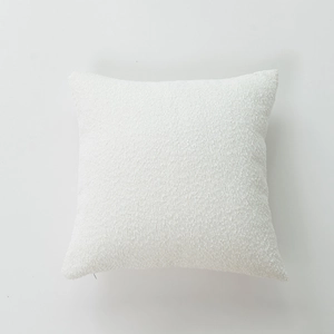 White thick chenille square cushion cover with textured boucle fabric surface
