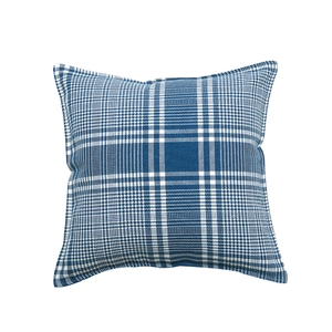 Nordic blue and white plaid linen cushion cover with textured weave and square edges