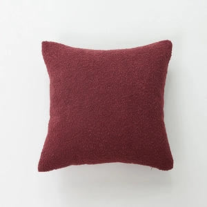 Burgundy thick chenille cushion cover with textured corn kernel weave pattern