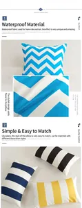 Close-up of waterproof outdoor cushion cover fabric with blue and white wave patterns