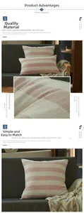 Dettaglio del copricuscino a righe rosa e crema in tessuto misto lino e cotone