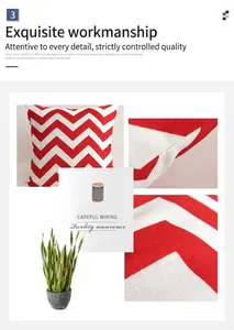 Detail showing red chevron stripe outdoor pillowcase with high-quality stitching and fabric