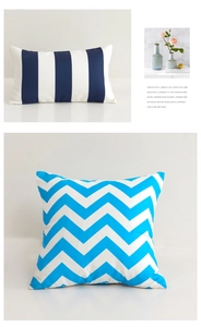Detail of navy blue striped and wavy pattern outdoor waterproof cushion covers