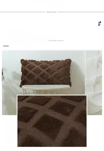 Macro shot of geometric textured plush cushion cover with soft faux fur checkered pattern